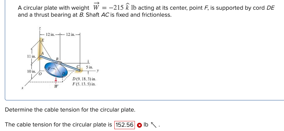 Solved A Circular Plate With Weight W 215 E Lb Acting Chegg Com