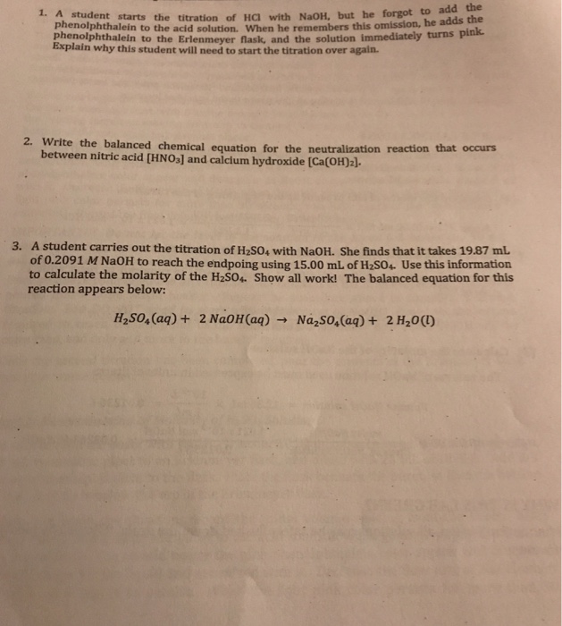 Solved 1. A student starts the titration of HCI with NaOH,