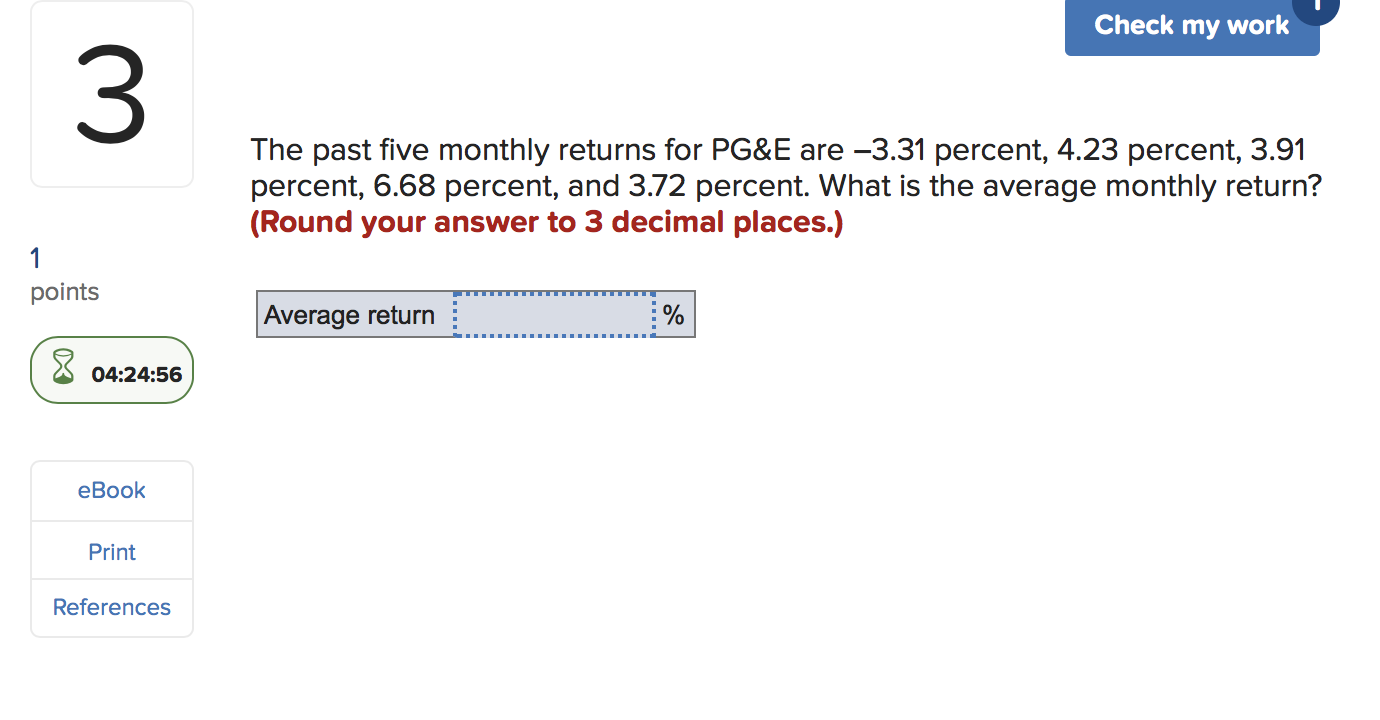 Solved The past five monthly returns for PG&E are −3.31
