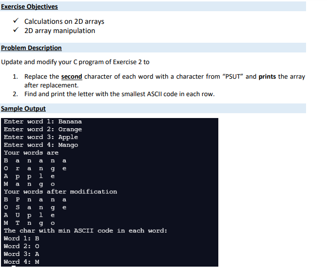 Solved Exercise Objectives Calculations On 2D Arrays 2D | Chegg.com