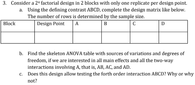 Solved 3. Consider A 24 Factorial Design In 2 Blocks With | Chegg.com