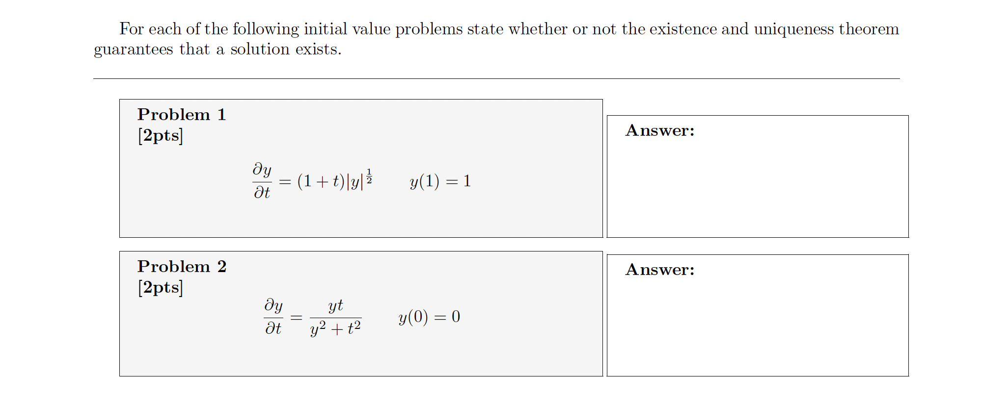 solution of the following initial value problems