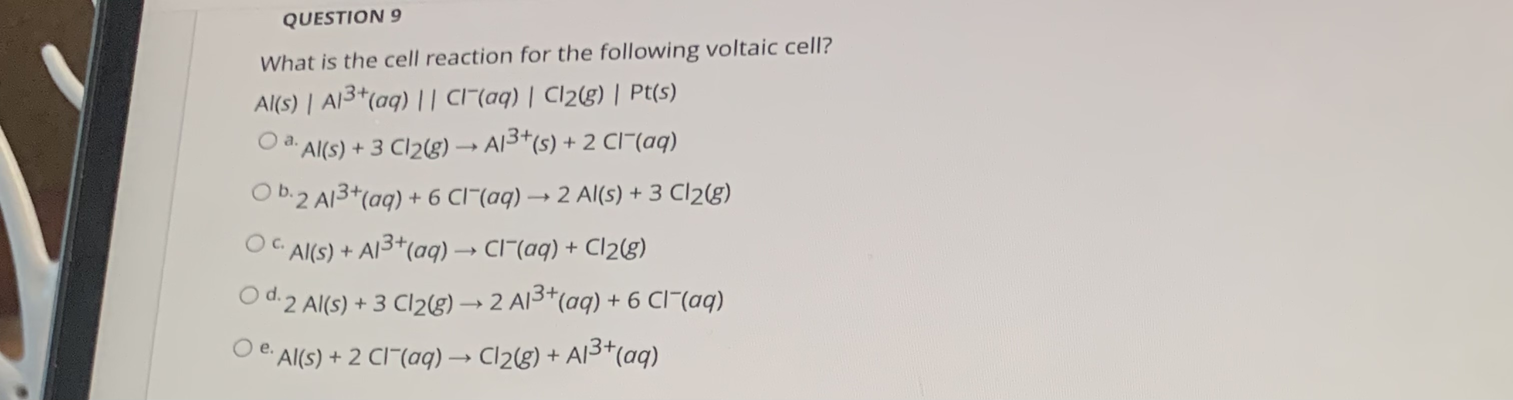 Solved QUESTION 9What is the cell reaction for the | Chegg.com