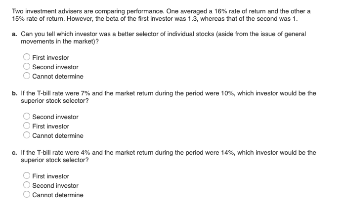 Solved Two investment advisers are comparing performance. | Chegg.com