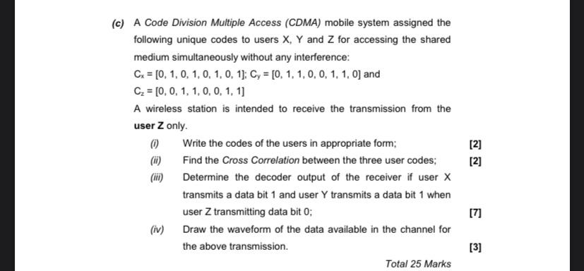 (c) A Code Division Multiple Access (CDMA) mobile | Chegg.com