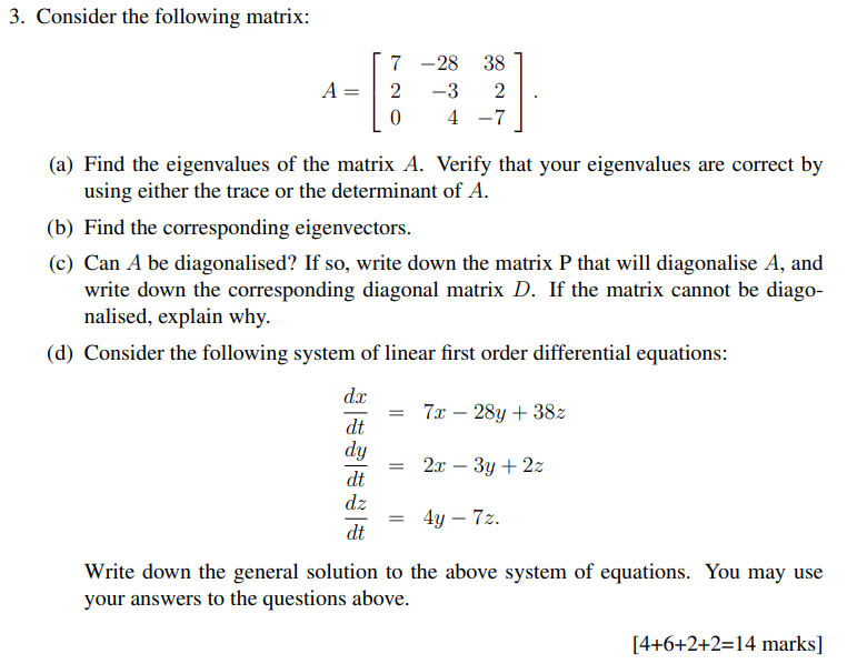 Solved 3 Consider The Following Matrix 9683