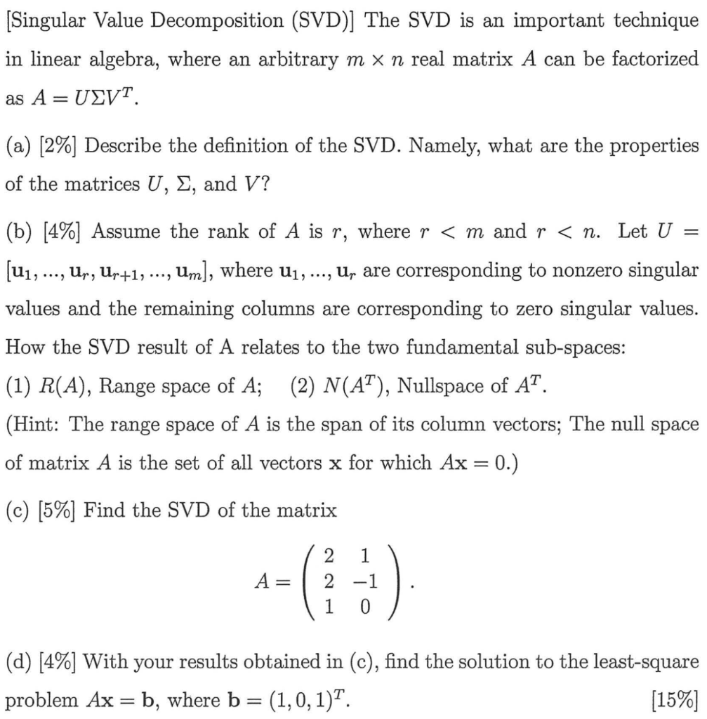 Solved [Singular Value Decomposition (SVD)] The SVD Is An | Chegg.com