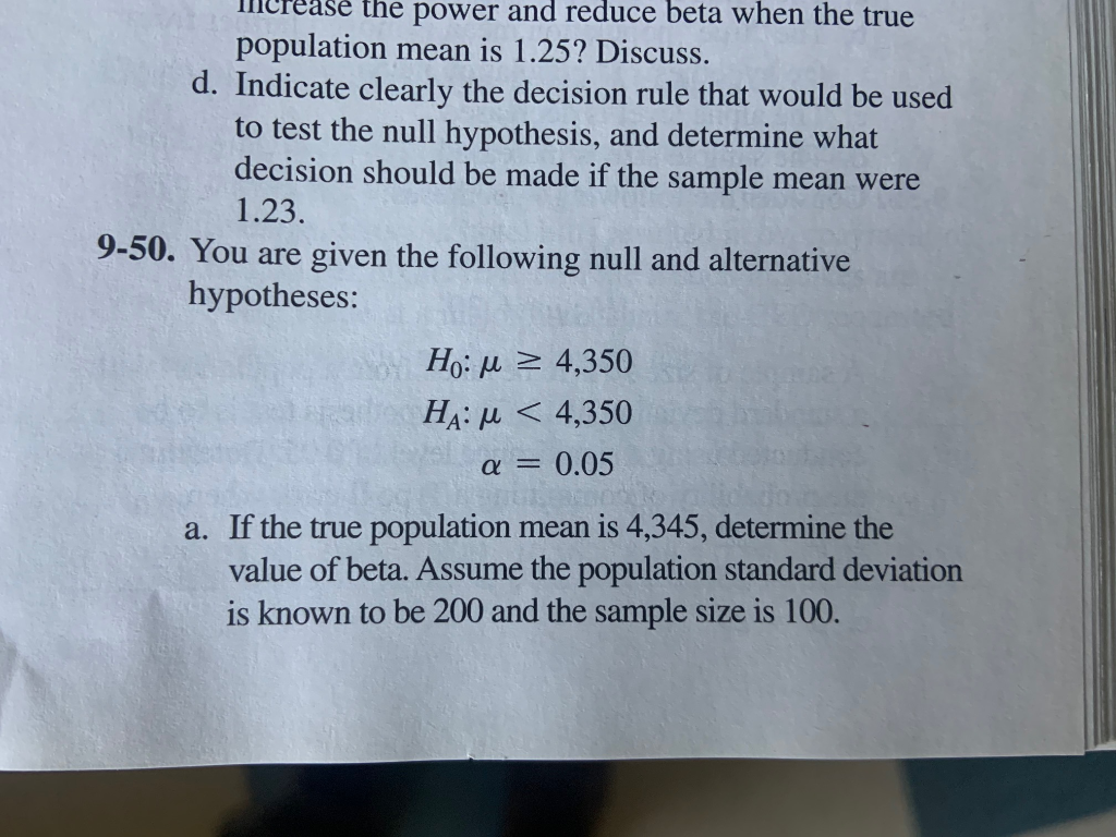 Solved the power and reduce beta when the true population | Chegg.com