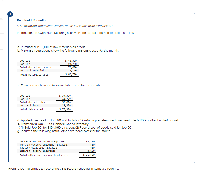 Solved ! Required Information [The following information