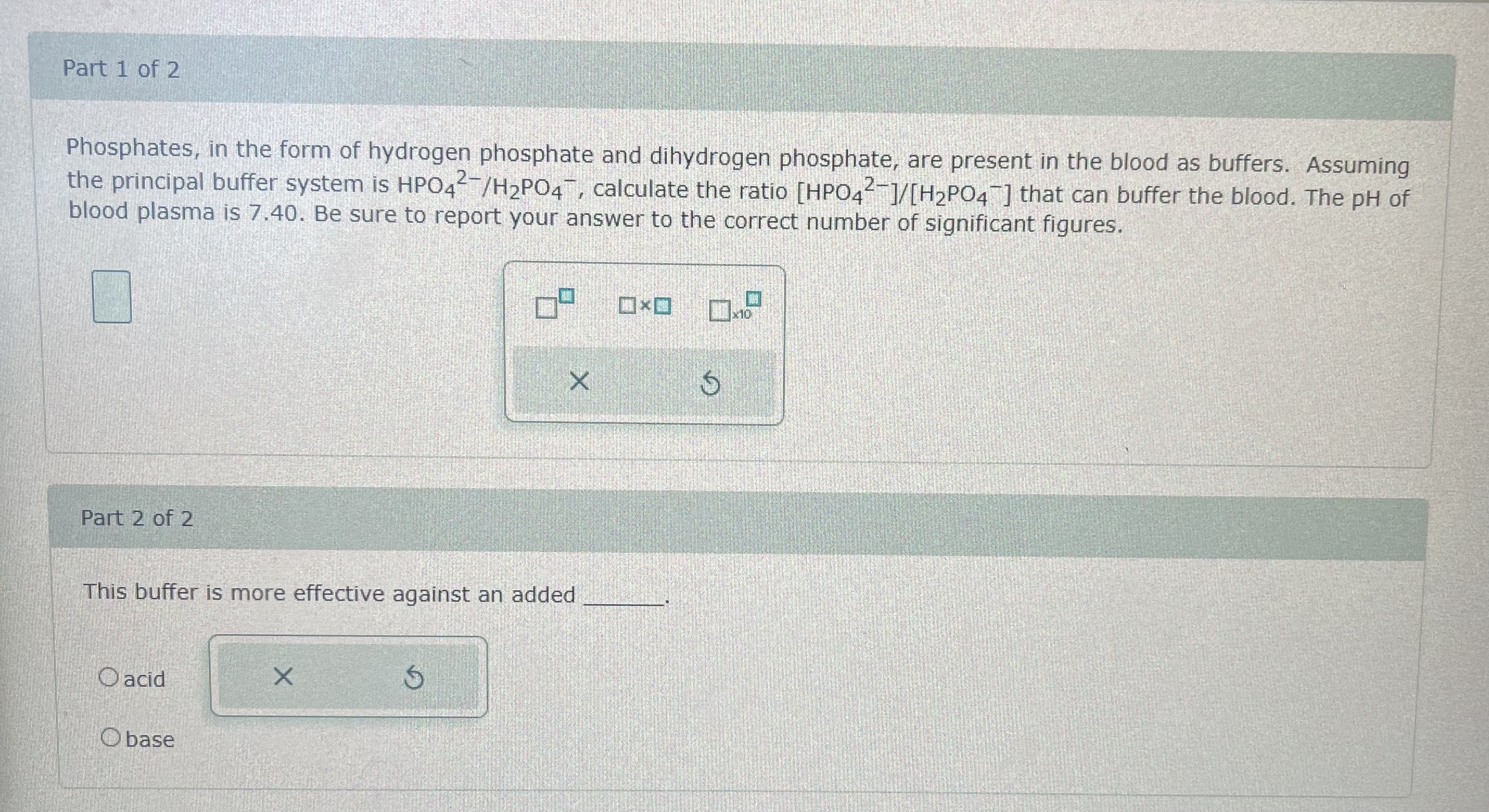 Solved Part 1 ﻿of 2Phosphates, in the form of hydrogen | Chegg.com