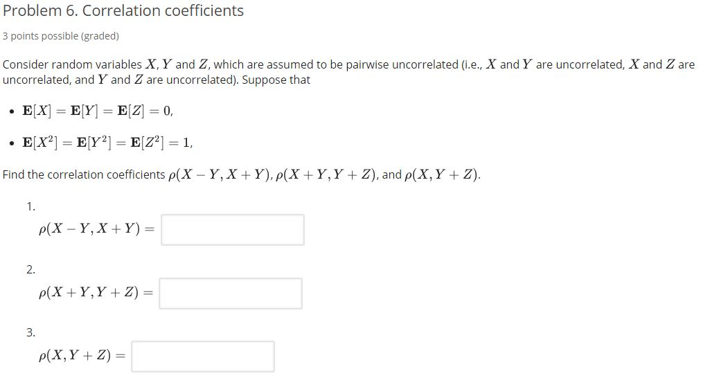 Solved Problem 6. Correlation coefficients 3 points possible | Chegg.com