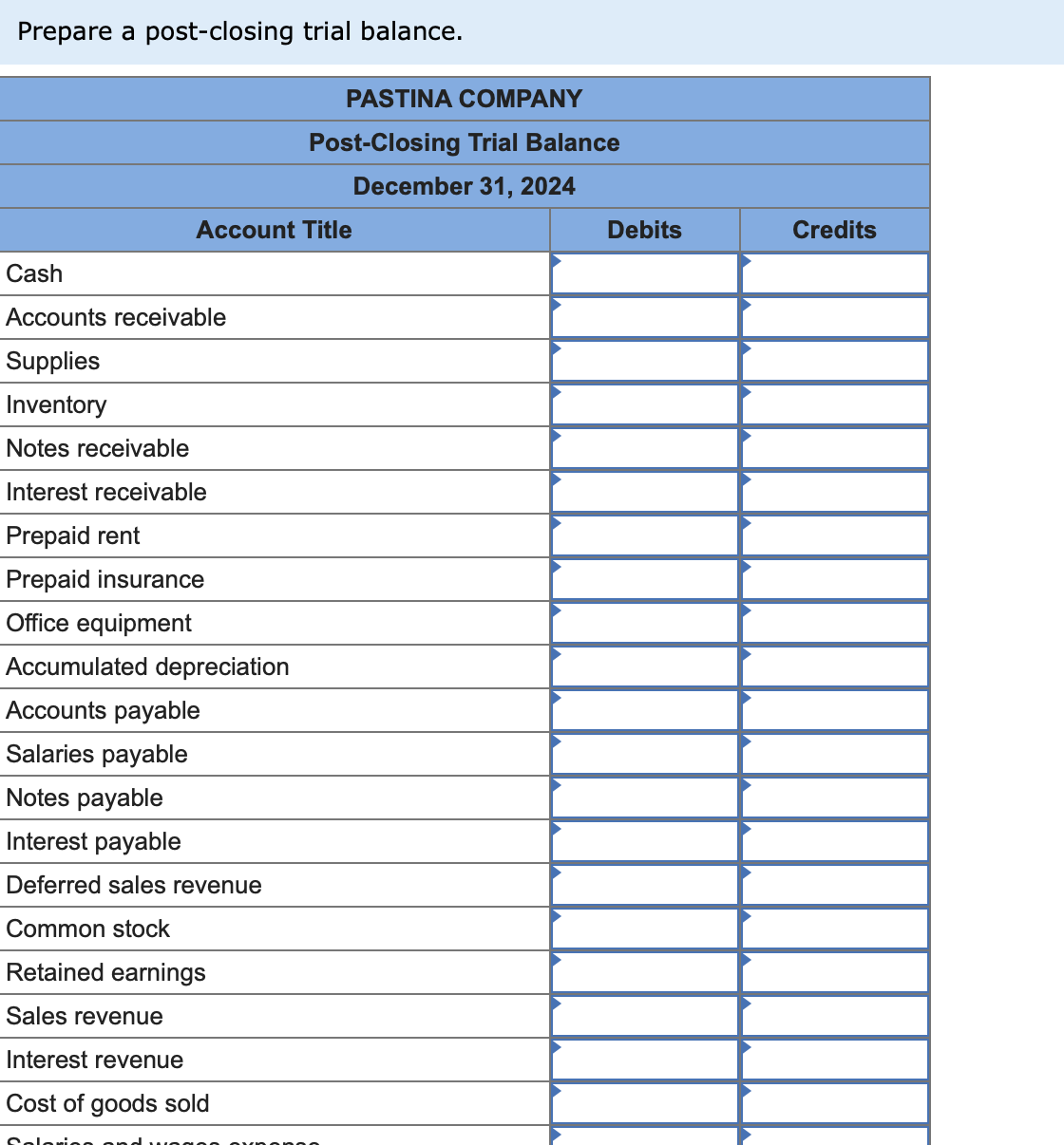 Solved Prepare a post-closing trial balance. PASTINA COMPANY | Chegg.com
