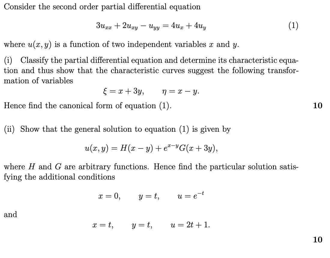 Solved Consider the second order partial differential | Chegg.com