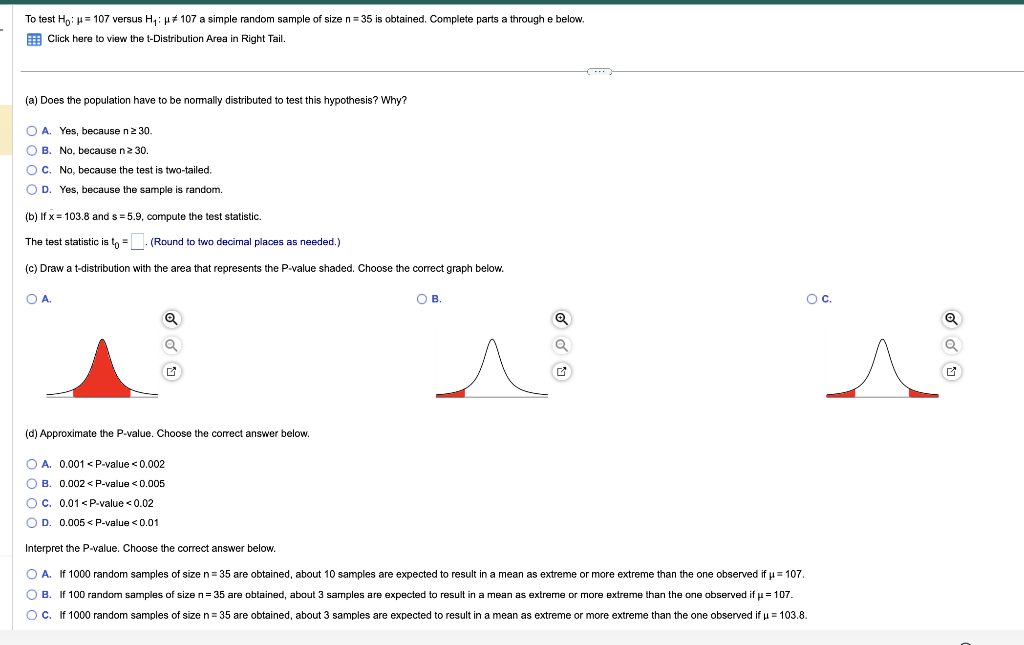 Solved To test H0:μ=107 versus H1;μ =107 a simple random | Chegg.com