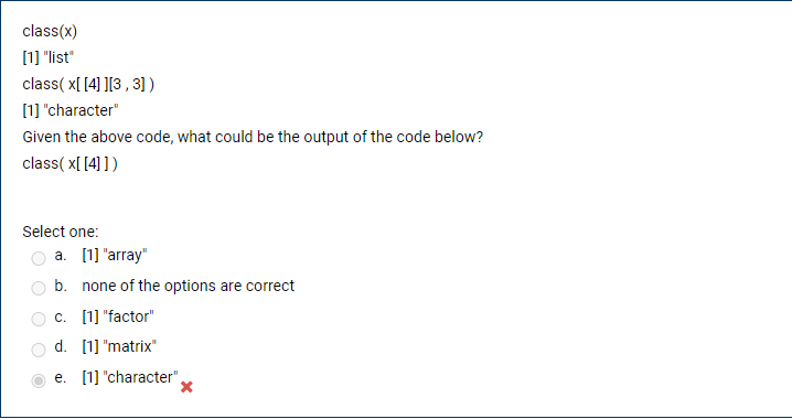 Solved class(x) [1] 
