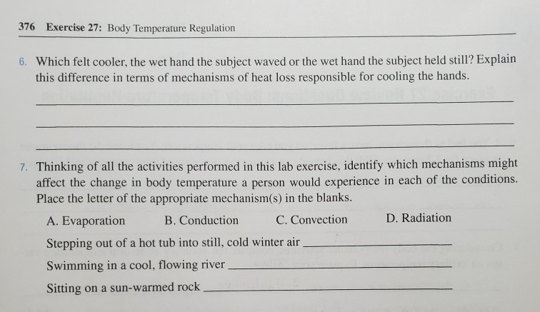 Solved 376 Exercise 27: Body Temperature Regulation 6. Which | Chegg.com