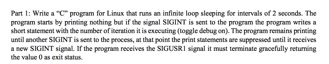 Solved Part 1: Write a “C” program for Linux that runs an | Chegg.com