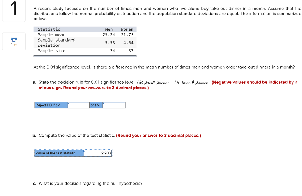 Solved A recent study focused on the number of times men and