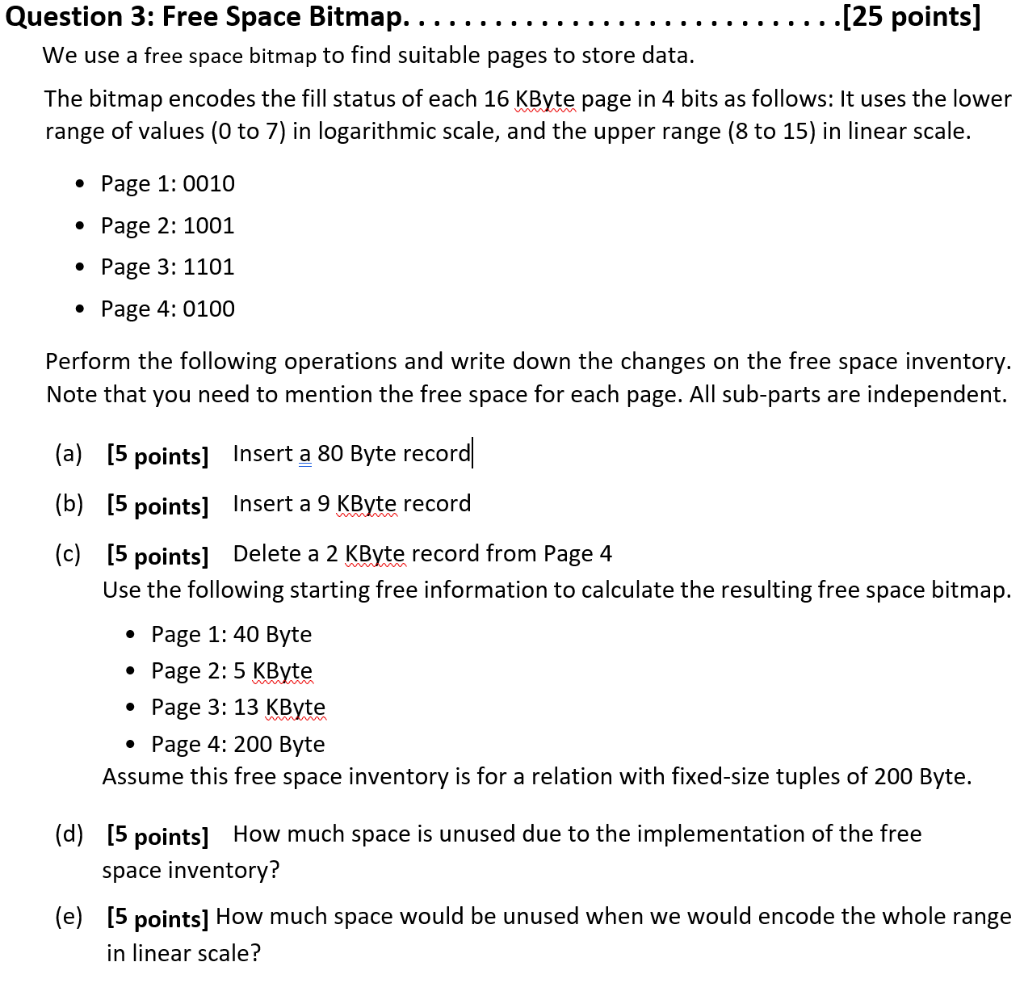 Solved We use a free space bitmap to find suitable pages to