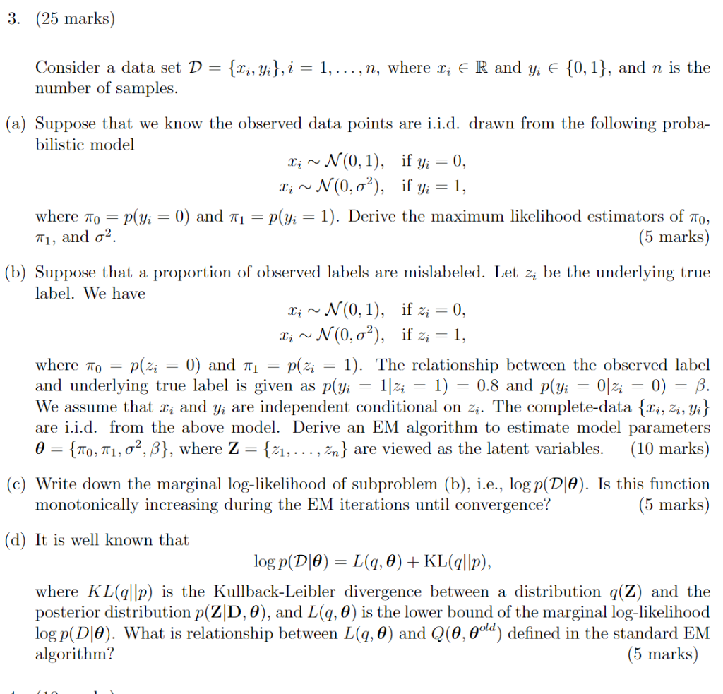 Consider a data set D={xi,yi},i=1,…,n, where xi∈R and | Chegg.com