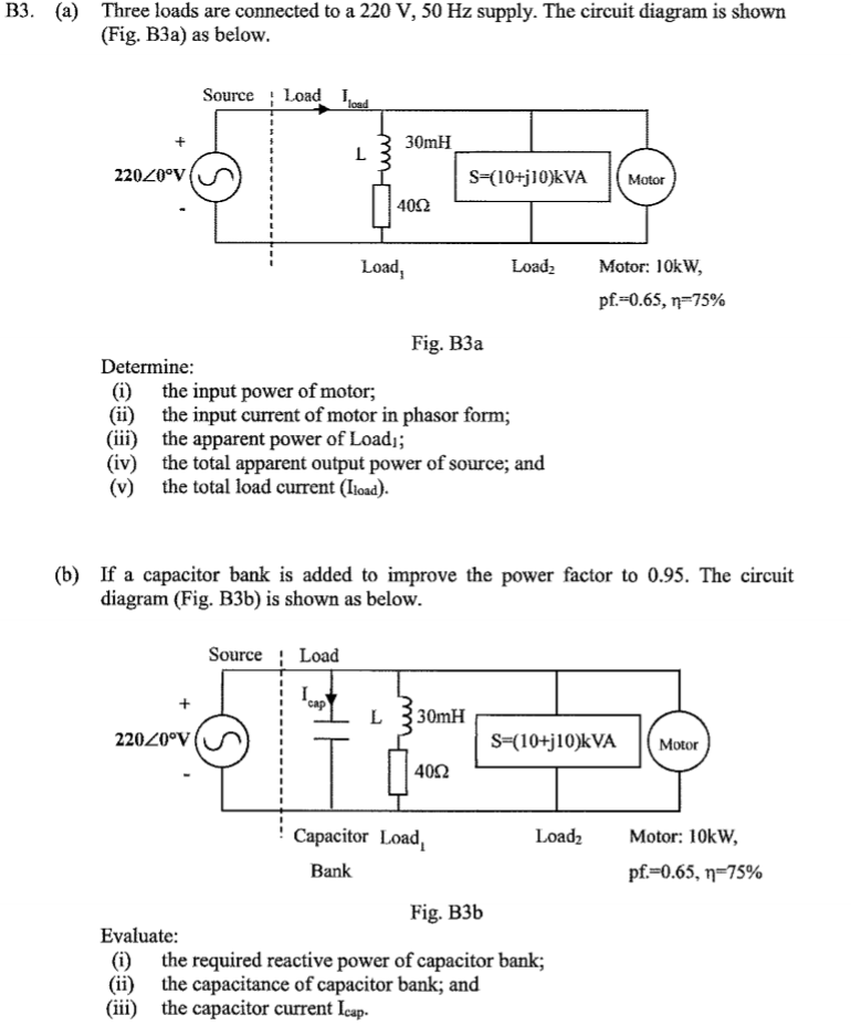 Solved B3. (a) Three loads are connected to a 220 V, 50 Hz | Chegg.com