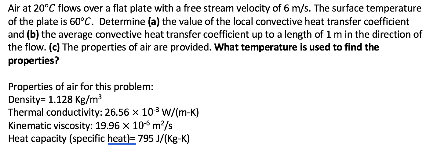 Solved Air at 20∘C flows over a flat plate with a free | Chegg.com