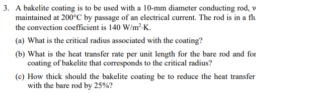 3. A bakelite coating is to be used with a 10−mm | Chegg.com