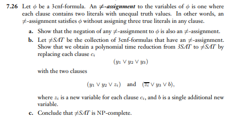 Solved 7.26 Let be a 3cnf-formula. An #-assignment to the | Chegg.com