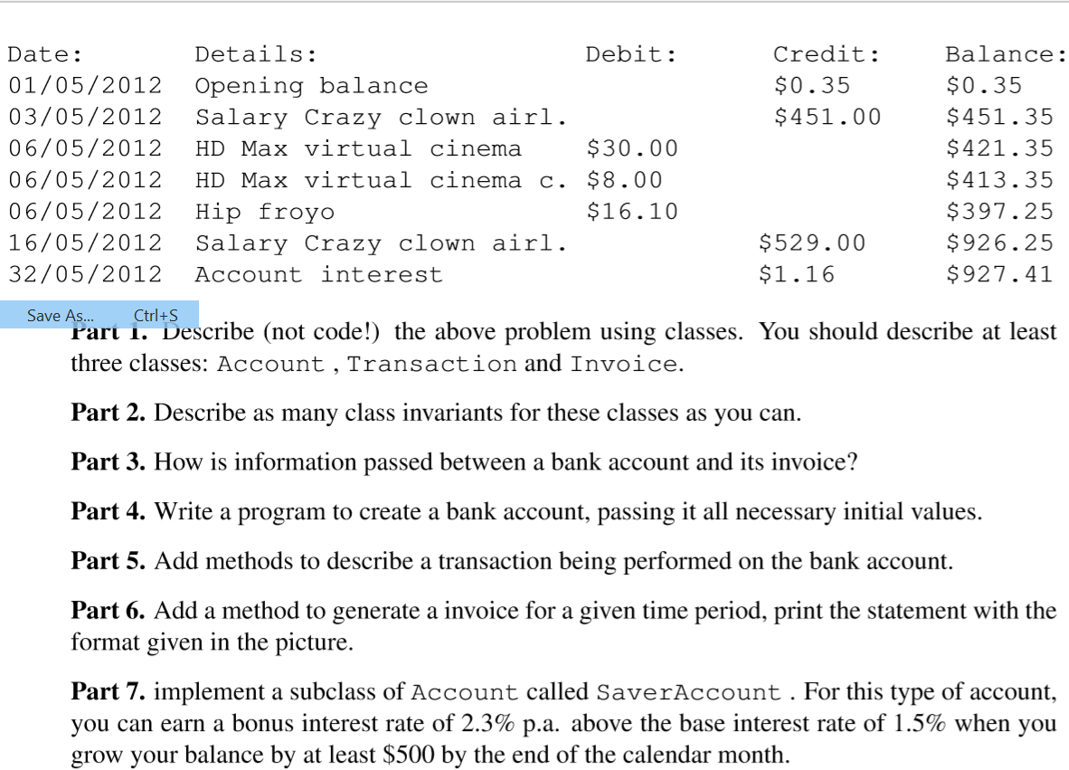 Debit: Balance: Details: Credit: Date: Opening balance Salary Crazy clown airl. 01/05/2012 $0.35 $0.35 03/05/2012 $451.00 $45