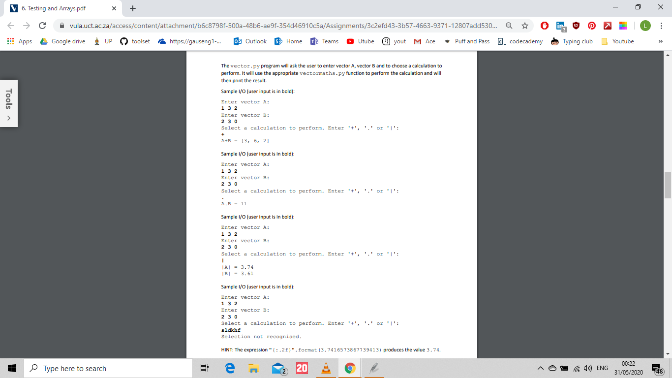 Solved V 6. Testing and Arrays.pdf X + → C | Chegg.com
