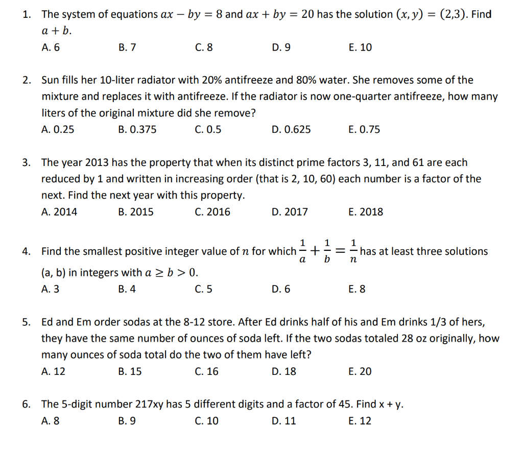 Solved 1. The system of equations ax by = 8 and ax + by =