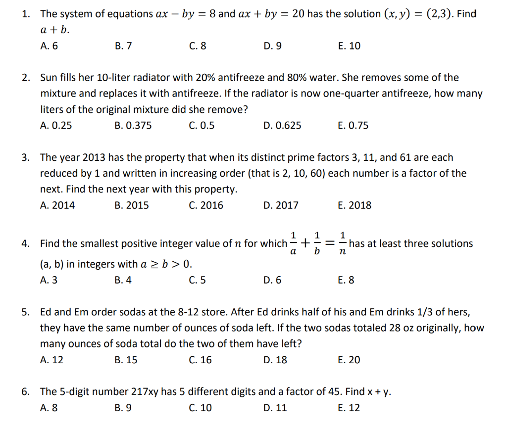 Solved 1. The system of equations ax - by = 8 and ax + by = | Chegg.com