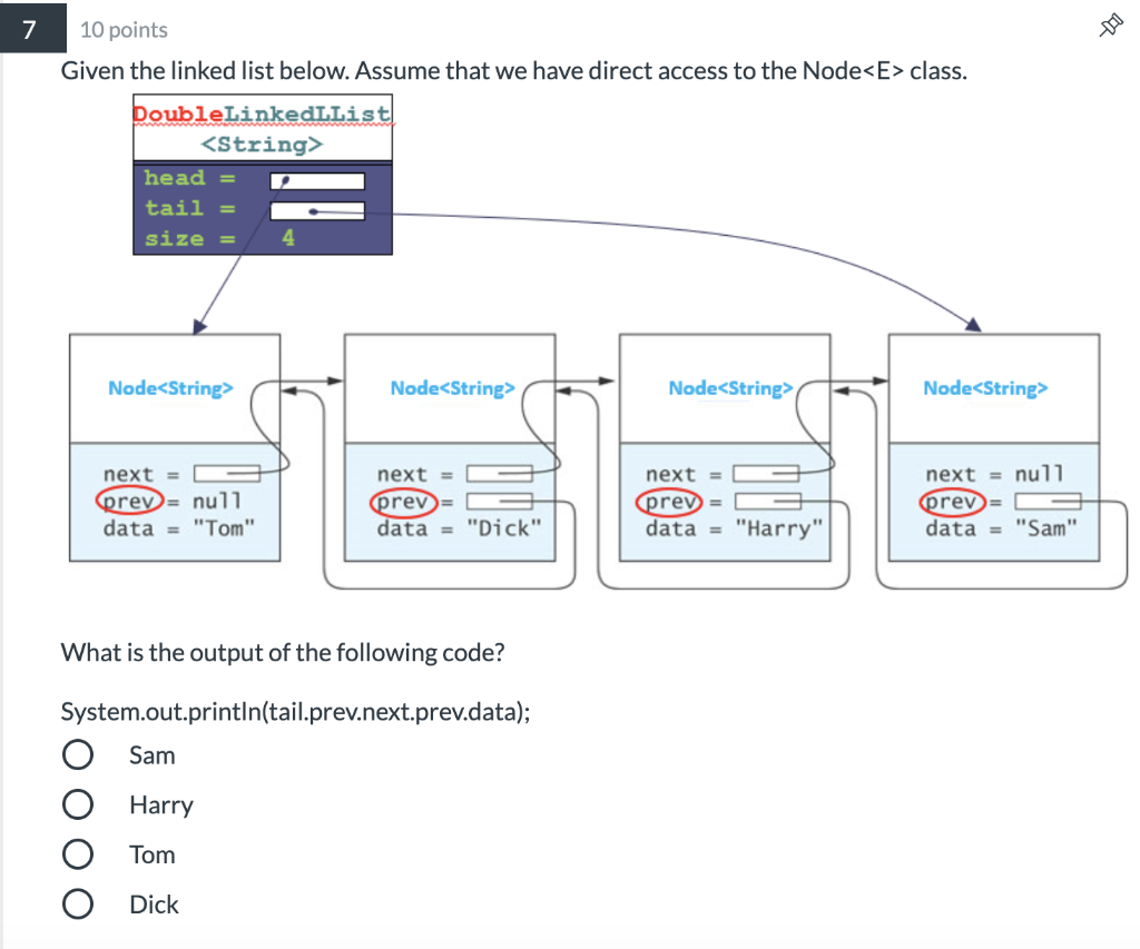 Solved 1 10 points Given the following linked list, we have | Chegg.com