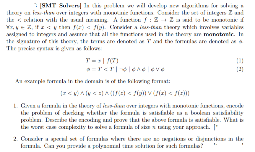 [SMT Solvers] In this problem we will develop new | Chegg.com