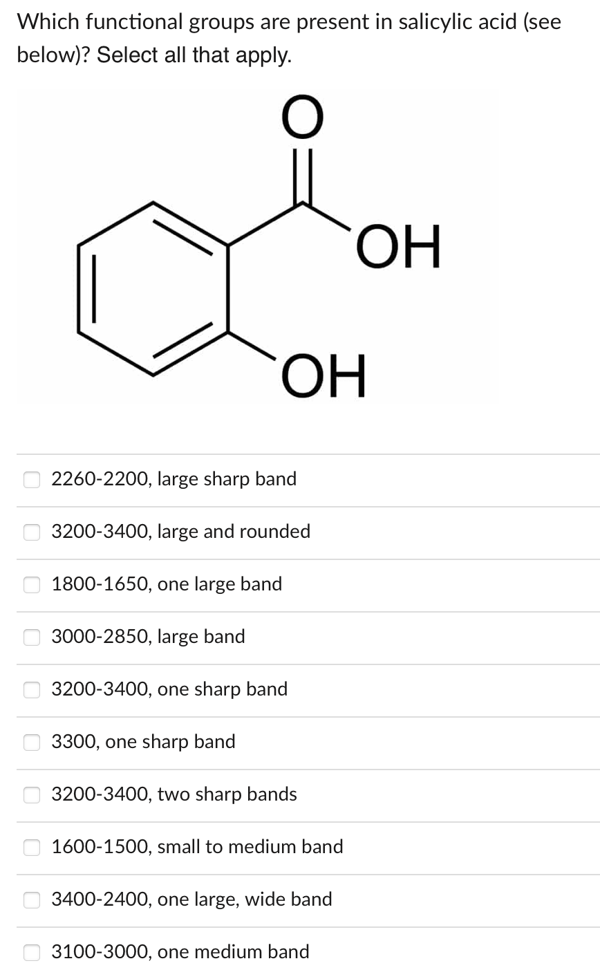 Solved Which Functional Groups Are Present In Salicylic Acid Chegg