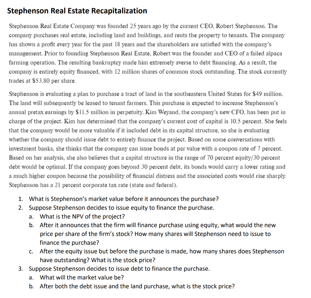 Stephenson Real Estate Recapitalization Stephenson