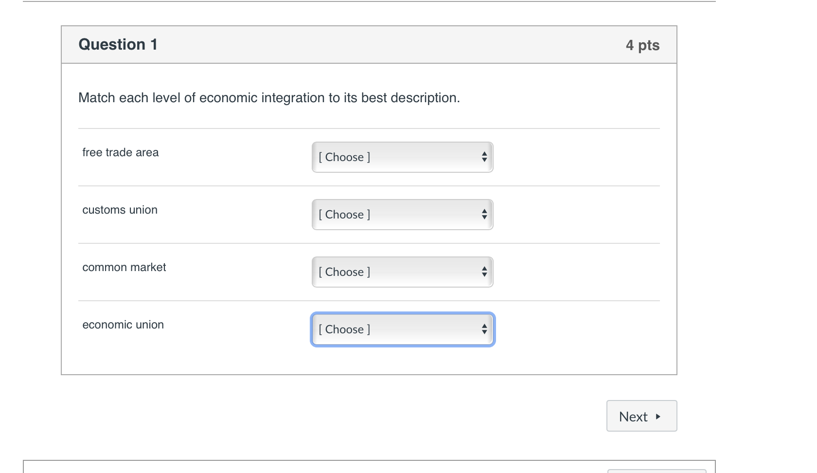 Solved Question 1 4 Pts Match Each Level Of Economic | Chegg.com