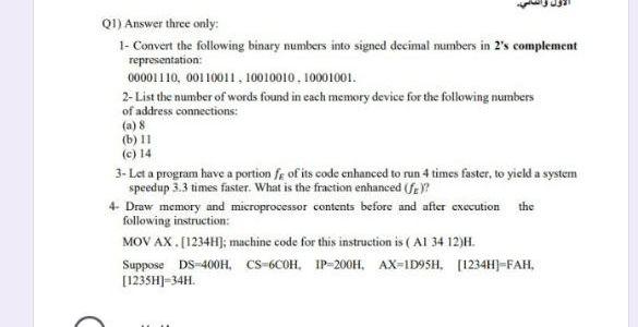 Solved Q1) Answer three only 1- Convert the following binary | Chegg.com