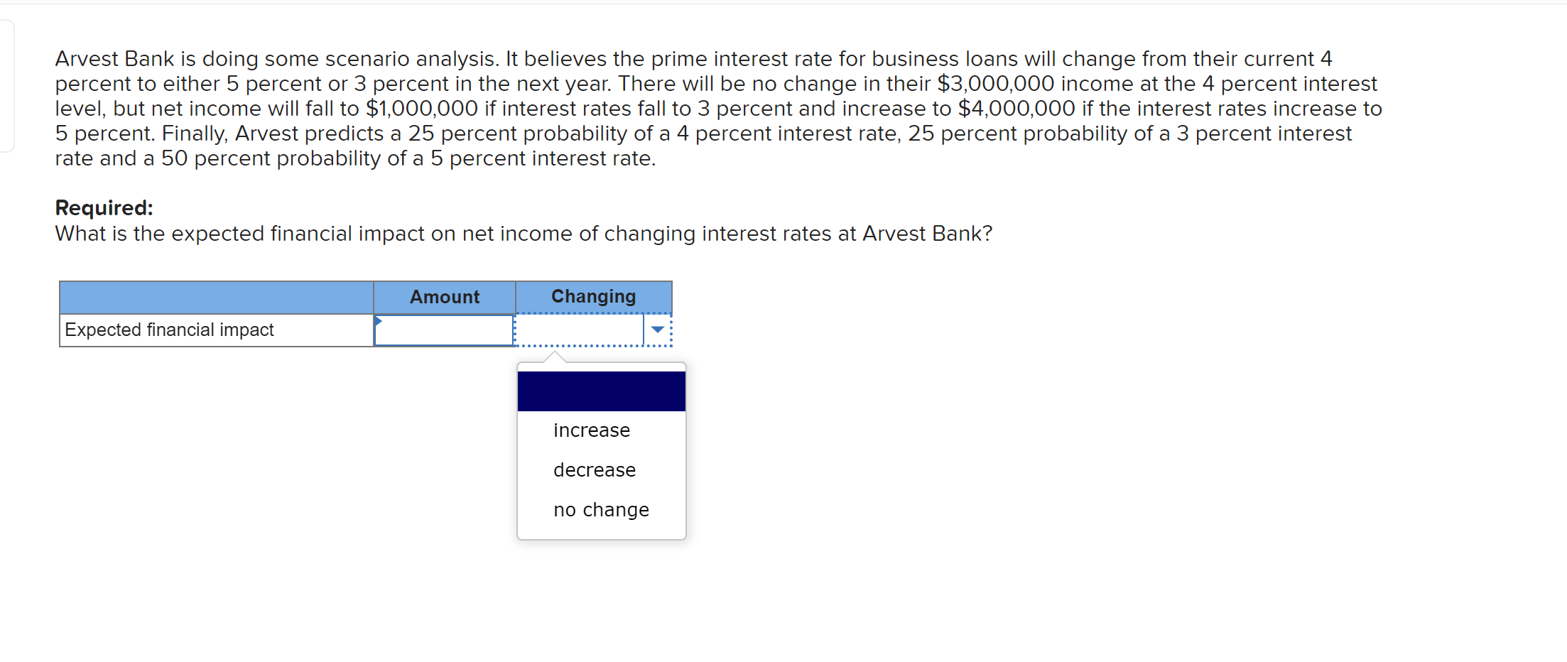 Solved Arvest Bank Is Doing Some Scenario Analysis It Chegg