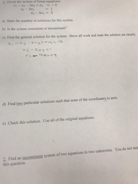 Solved L. Given the system of linear equations: a) State the | Chegg.com