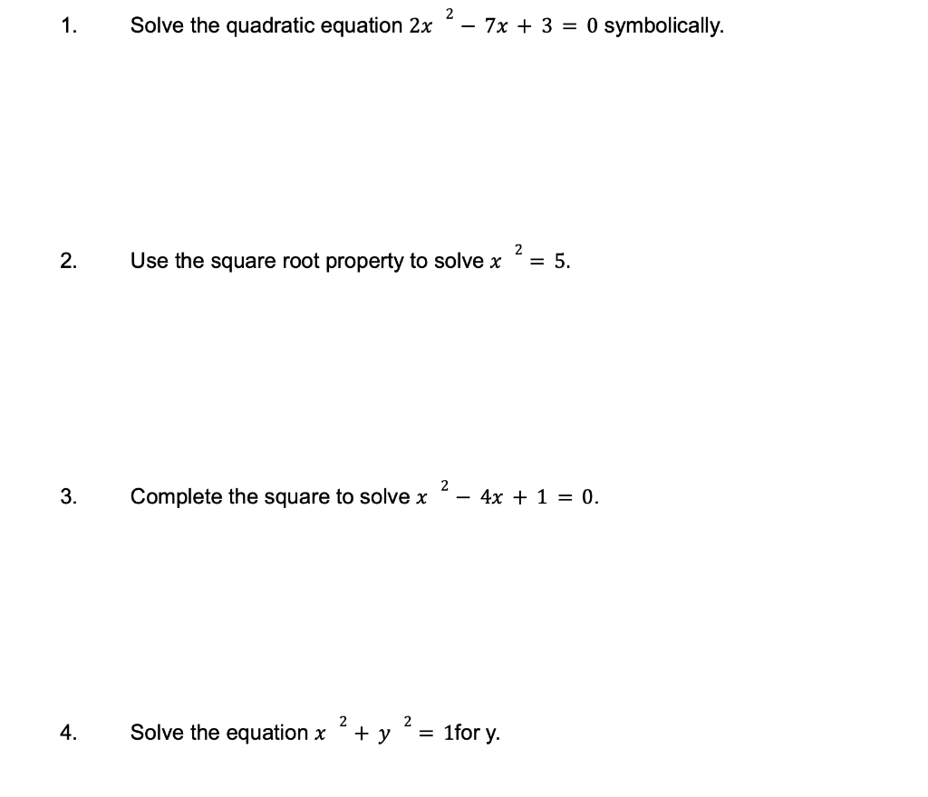 Solved 2 1. Solve the quadratic equation 2x – 7x + 3 = 0 | Chegg.com