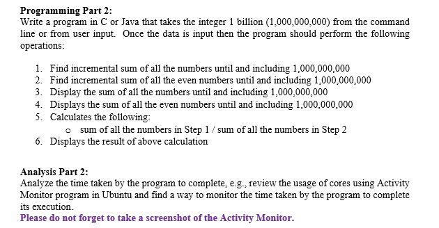 Solved Programming Part 2: Write a program in C or Java that | Chegg.com