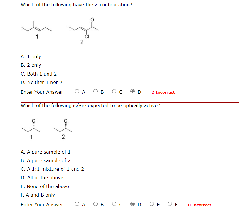 Solved Which of the following have the Z-configuration? 2 A. | Chegg.com