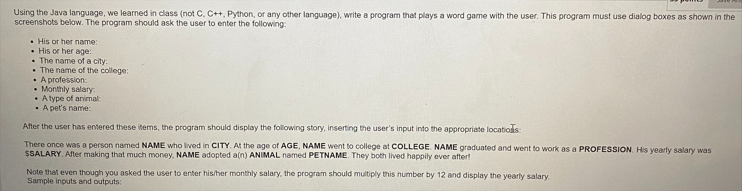 Solved Using the Java language, we learned in class (not | Chegg.com
