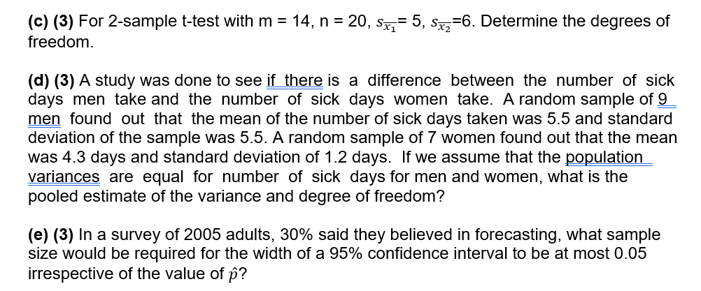 Solved (c)(3) For 2-sample T-test With M = 14, N = 20, Szī= 