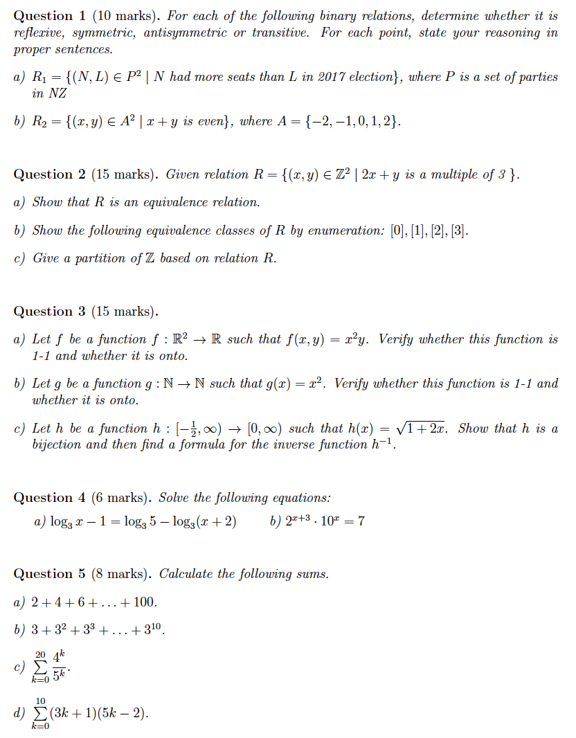 Solved Question 1 10 Marks For Each Of The Following Chegg Com