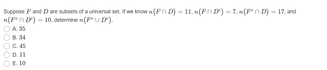 Solved Suppose F and D are subsets of a universal set. If we