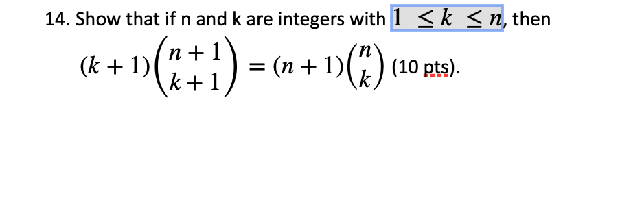 Solved Show That If N And K Are Integers With 1≤k≤n 0260