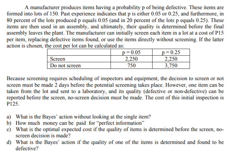 Solved A manufacturer produces items having a probability p | Chegg.com