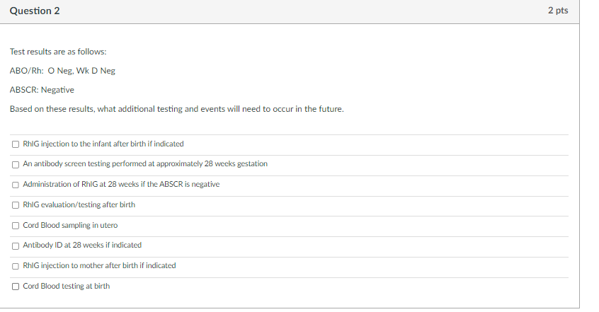 Solved Test results are as follows: ABO/Rh: O Neg, Wk D Neg | Chegg.com